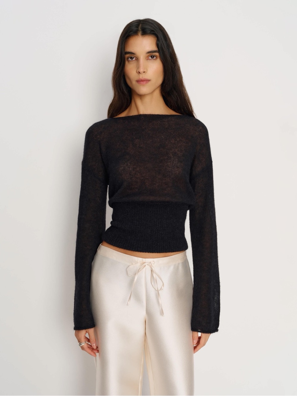 Reformation Soren Alpacs Black Boatneck Long Sleeve Sweater